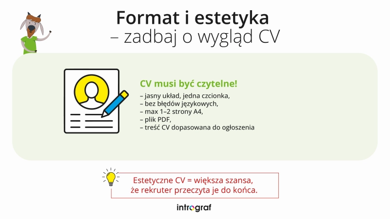 8_format_estetyka_cv_pracownika_produkcji infografika informująca o tym, jaki format i estetykę zastosować w Cv pracownika produkcji intrograf