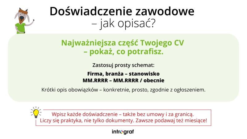doswiadczenie zawodowe pracownika produkcji intrograf